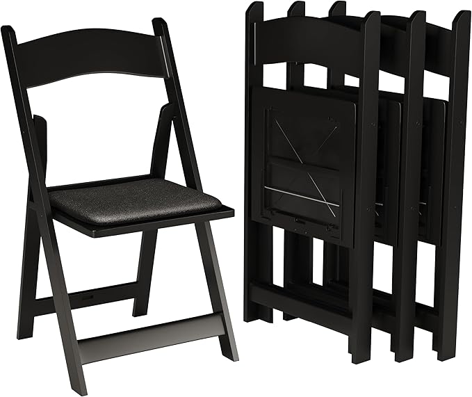 300 Black Resin Stackable Folding Chair - Comfortable Black Foldable Chair - Folding Chairs with Padded Seats - Indoor/Outdoor Folding Chairs for Events - Lightweight Foldable Chairs (300 Pack)