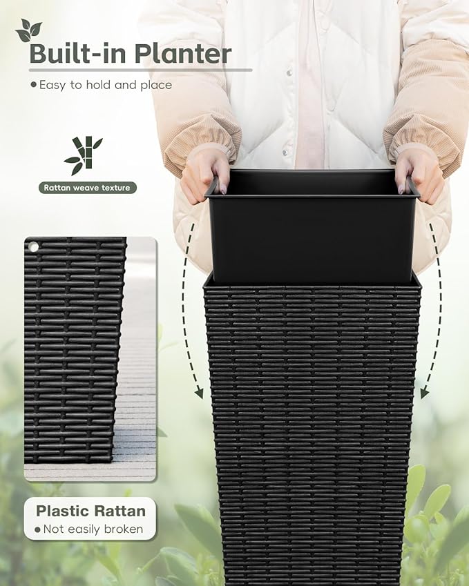 Greesum 32 Inch Tall Plastic Planters(Set of 2), Detachable Inner Pot & Drainage Holes, Outdoor Decorative Flower Pots for Large Plants, Trees, Patio, and Garden, Black