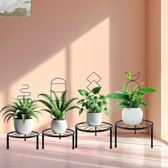 4 Packs 19 in Heighten Trellis for Climbing Plants Indoor, HENABLE Small Garden Metal Trellis for Potted Plants Outdoor for Vine Ivy Flower Plant Support, 4 Different Black Iron Patterns