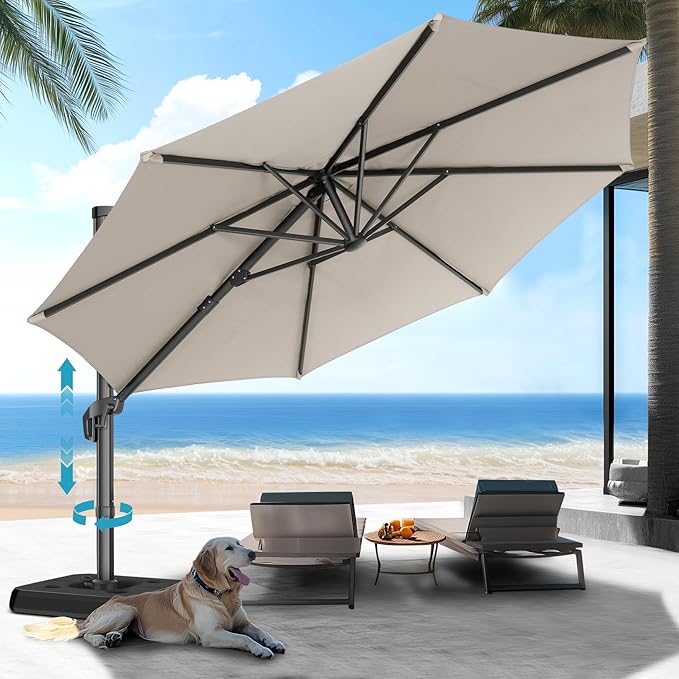 HOTEEL10x10ft Patio Umbrella Cantilever Umbrellas - Upgrade and Intensify - 360 Rotation and 5 Angles Adjustment - Aluminum Offset Pool Umbrella Outdoor Umbrellas for Patio Garden Pool