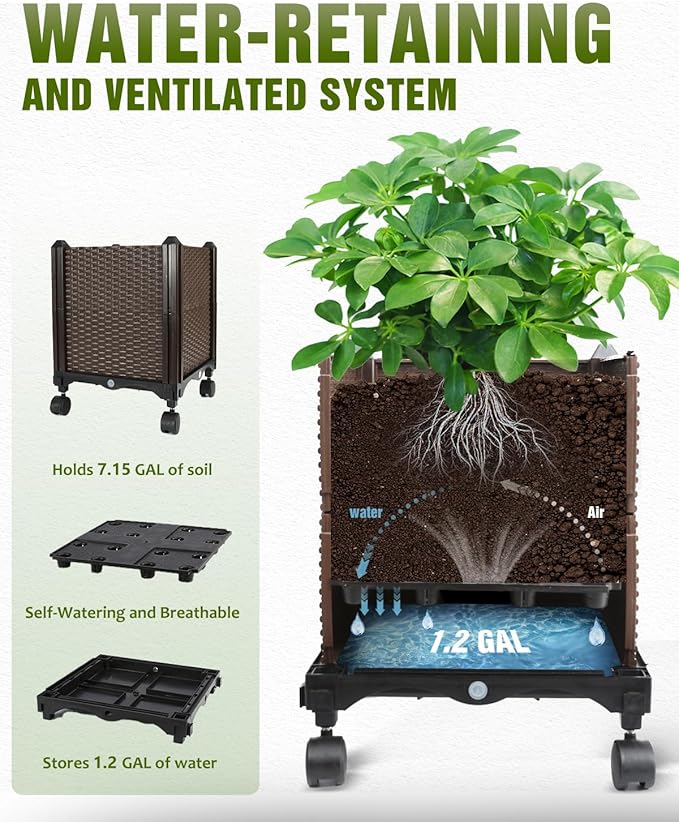 Jayhalo 71inch Planter Boxes Outdoor, 3-in-1 Planter Box with Trellis with Wheels for Growing Vegetables, 6 Layer Tomato Cage with Tomato Planters, Self Watering for Indoor Outdoor Use