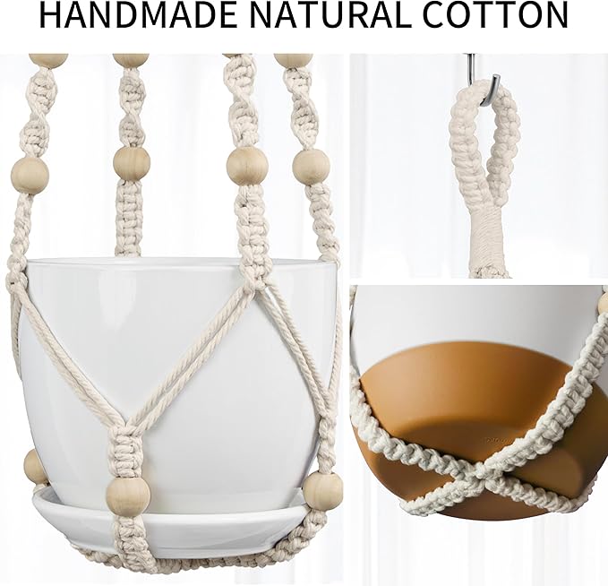 Macrame Plant Hanger - Fits 4 to 15 inches Pots for Indoor Outdoor, 43"/35"/29" Different Sizes Set, Ivory (POTS NOT Included)
