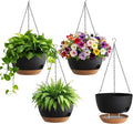 4 Pack 8 Inch Self Watering Hanging Planters for Indoor Outdoor Plants，Hanging Pots for Plants with Drainage Removable Tray, Hanging Baskets Flower Pots for Pothos Spider Garden Black with Brown