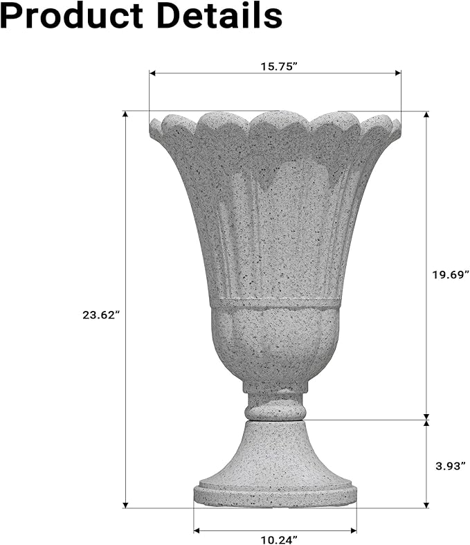 23" Tall Planters for Outdoor Plants Set of 2, Planter with Drainage Holes and Petal Design, Large Outdoor Planters for Porch, Garden, Indoor, Grey