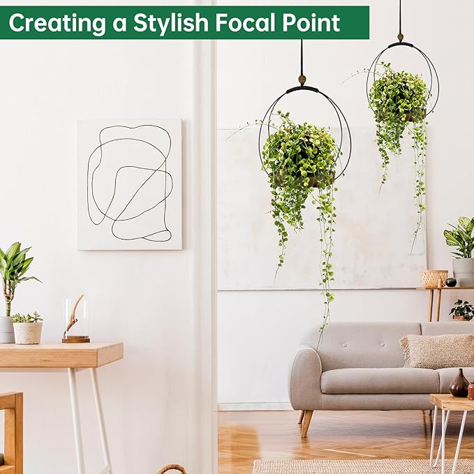 Hanging Planters for Indoor Plants,Plant Hanger with Sturdy Wood Base,Modern Boho Macrame Plant Hanger,Wall Ceiling Window Stands(Plants/Pots Not Included) (1 Pack-Circle)