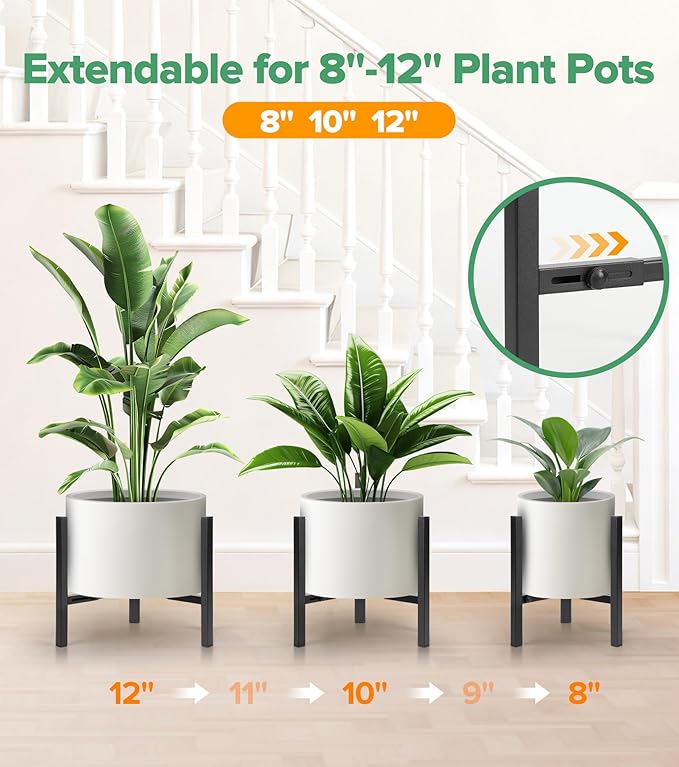Plant Stand Indoor Adjustable 2 Pack, Metal Modern Indoor Plant Stand, Heavy Duty Plant Stands Outdoor Corner, Stable Plant Holder, Fits 8 to 12 Inches Pots, Black, Pot & Plant Not Included