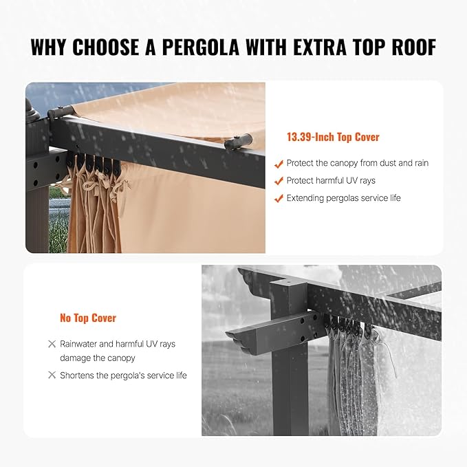 VEVOR 10'x13' Outdoor Retractable Pergola with Canopy, Aluminum Pergola with Retractable Canopy, Modern Style,Sun Shadefor Patios, Gardens, Decks, Backyards (Beige)