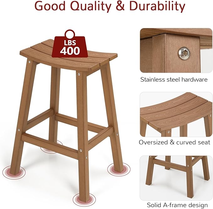 Stoog All-Weather Bar Stools Set of 4, Patio Barstools, Never Rot or Fade, for Bar, Kitchen Counter and Deck, Teak