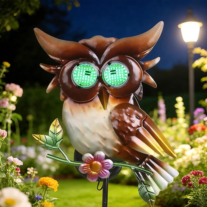 Solar Owl Garden Stakes Decorative with Moving LED Eyes Lights, 39.7" Owl Solar Lights Outdoor Garden for Pathway Patio Yard Metal Art