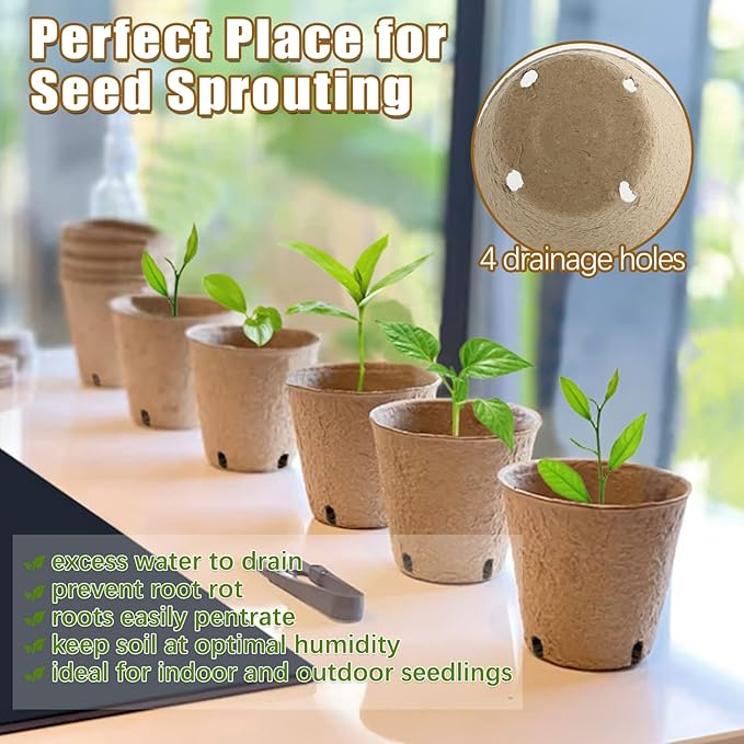 REMIAWY Peat Pots, 34 Pack 3.15 Inch Biodegradable Planting Peat Pots for Seedlings, Garden Plant Seed Starter with Drainage Holes Seed Starting for Organic Vegetable Flower, Bonus 34 Plant Labels