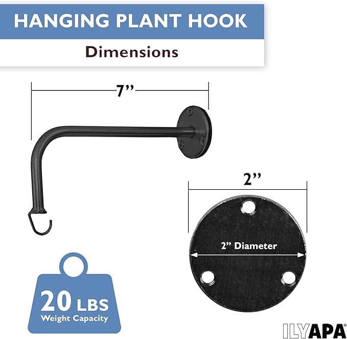 Ilyapa 4 Pack Metal Plant Wall Hanger Hooks - 7 in. Hook for Hanging, Baskets, and Macrame, Indoor Hangers in Matte Black Finish, Wall Planters