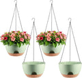 4-Piece Set of 8-Inch Hanging Planters with Automatic Watering System and Drip Tray, Includes Metal Chain, Suitable for Various Indoor and Outdoor Plants and Flowers, Green-Brown