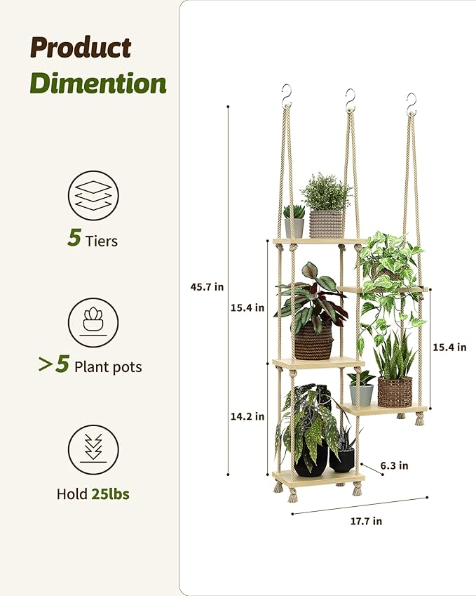 Window Plant Shelves Macrame Plant Hanger Floating Shelves Window Sill Shelf for Plants Hanging Plant Stand Indoor Window Plant Holder Boho Decor Living Room Bedroom Wall Decor