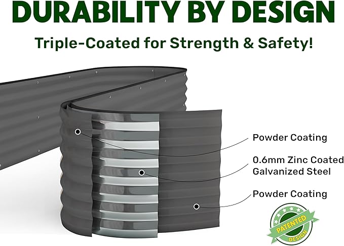 9-in-1 Galvanized Steel Raised Garden Bed // 8×2×1.5 ft Modular Planter for Gardening, Vegetables, Flowers // 18" Tall Metal Raised Garden Beds Outdoor (Gray) // Patented Design Planter Box