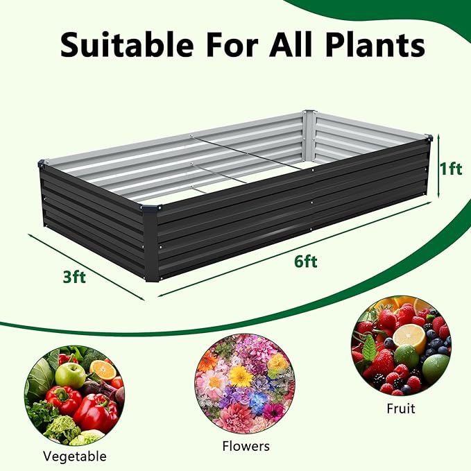 3 Pack 6x3x1FT Galvanized Raised Garden Beds Kit Outdoor Metal Gardening Planter Box for Vegetable Elevated Flower Herbs,Black
