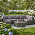 Tangkula 7 Pieces Wicker Patio Furniture Set, All-Weather Outdoor Rattan Sectional Sofa Set with Cushions & Tempered Glass Coffee Table, Outside Sofa Set for Garden, Lawn, Deck, Backyard (Grey)