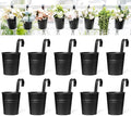 Dahey 10 Pcs Small Hanging Flower Pots Metal Iron Bucket Planter for Railing Fence Balcony Garden Home Decoration Flower Holders with Detachable Hooks, Black, 4 Inches