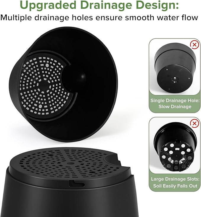 GARDIFE 2026 Upgraded Self Watering Plant Pots with Drainage Hole, 7/6.5/6/5.5/5/4 Inch Flower Planting Containers for House Plants, African Violet, Flowers, Cactus (Black, 7+6.5+6+5.5+5+4 inch)
