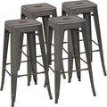 Devoko Metal Bar Stools 30" Indoor Outdoor Stackable Barstools Modern Style Industrial Vintage Counter Bar Stools Set of 4 (30 inch, Gun)