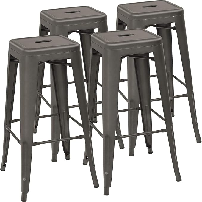Devoko Metal Bar Stools 30" Indoor Outdoor Stackable Barstools Modern Style Industrial Vintage Counter Bar Stools Set of 4 (30 inch, Gun)