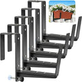 Window Box Brackets, Adjustable Planter Box Brackets, Heavy Duty Iron Flower Box Brackets for Railings, with Enhanced Bottom Support - Perfect for Balconies, Fences, and Gardens (Black, 6 Pack)