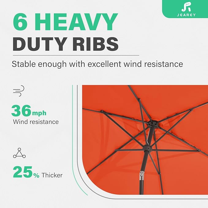 JEAREY 6.5x10 ft Rectangular Patio Umbrellas Rectangle Outdoor Umbrella with Push Button Tilt and Crank, Market Table Umbrella 6 Sturdy Ribs UV Protection for Poolside Garden Backyard Deck, Orange