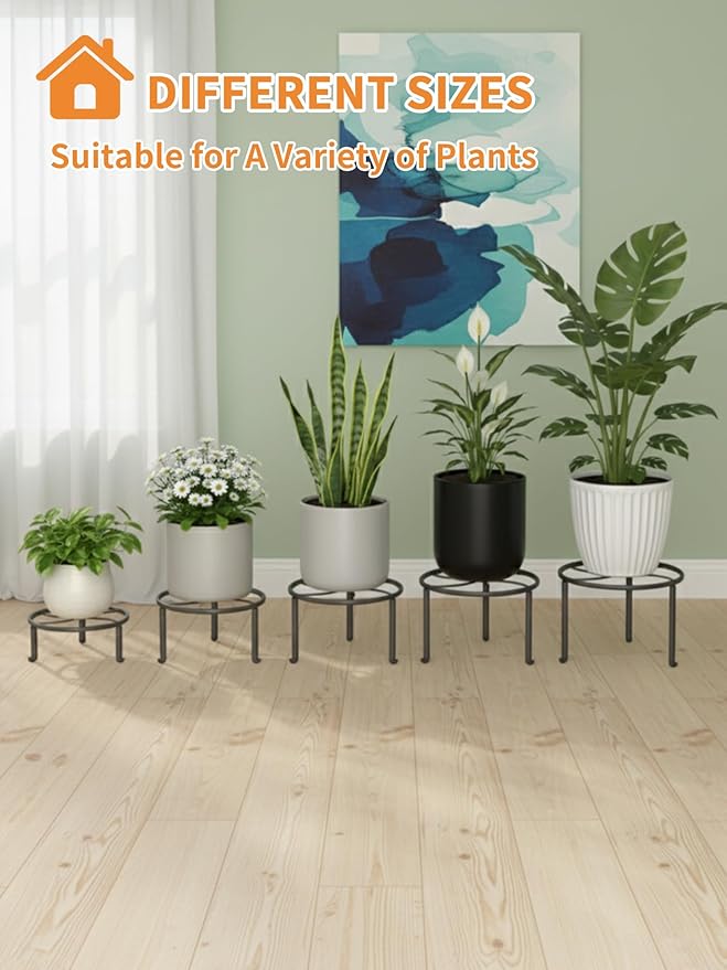 5 Pack Metal Plant Stands Anti-Rust Iron Heavy Duty Potted Holder for Flower Pot Indoor Outdoor Decoration Small Plant Holders for Home Garden