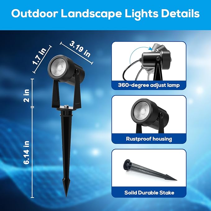 ZYAN Low Voltage Landscape Lights LED Landscape Lighting with Sensor, IP65 Waterproof Outdoor Spotlights for Yard Garden, Plant Tree Spoltights Dimmable with Timer, Auto ON/Off (2 Pack)