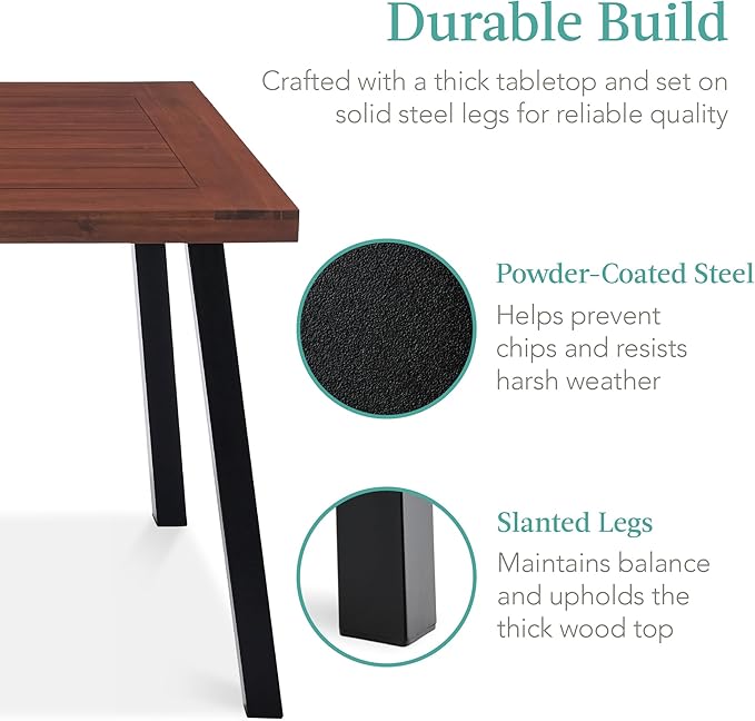 Best Choice Products 6-Person Indoor Outdoor Acacia Wood Dining Table, Picnic Table w/Powder-Coated Steel, 350 Pound Capacity Legs - Walnut Brown