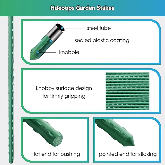 Garden Plant Stakes 57 Inch (Approx 5Ft) Tomato Stakes, 20 Pack Steel Plant Stick Support for Growing Climbing Plants, Garden Fences Poles