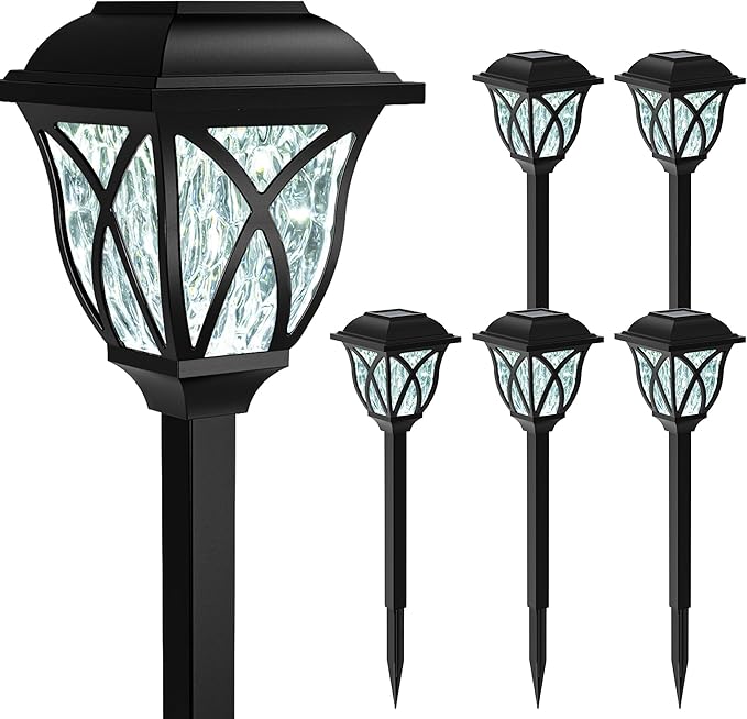 GIGALUMI 6 Pack Solar Lights Outdoor Waterproof, LED Solar Garden Lights, Outdoor Decorations, Garden Decor for Yard, Patio, Landscape, Planter, Walkway (Cold White)