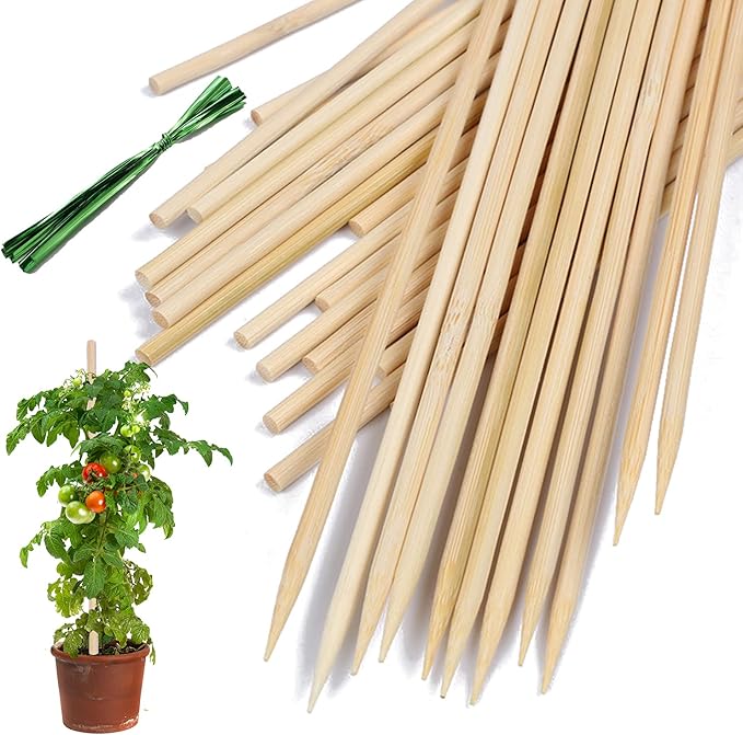 Bamboo Plant Stakes,HAINANSTRY Wood Plant Supports,Natural Bamboo Sticks for Plants/Floral/Potted Plant,Wooden Sign Posting Garden Sticks - 14 Inches 25 Pack