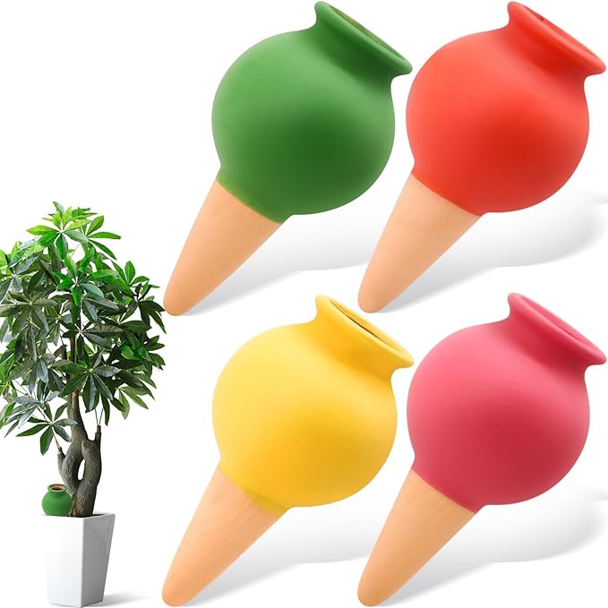Terracotta Watering Spikes, 4 Pack Self Watering Globes, Slow Release Self Watering Planter Insert, Plant Watering Globes for Indoor and Outdoor Plants