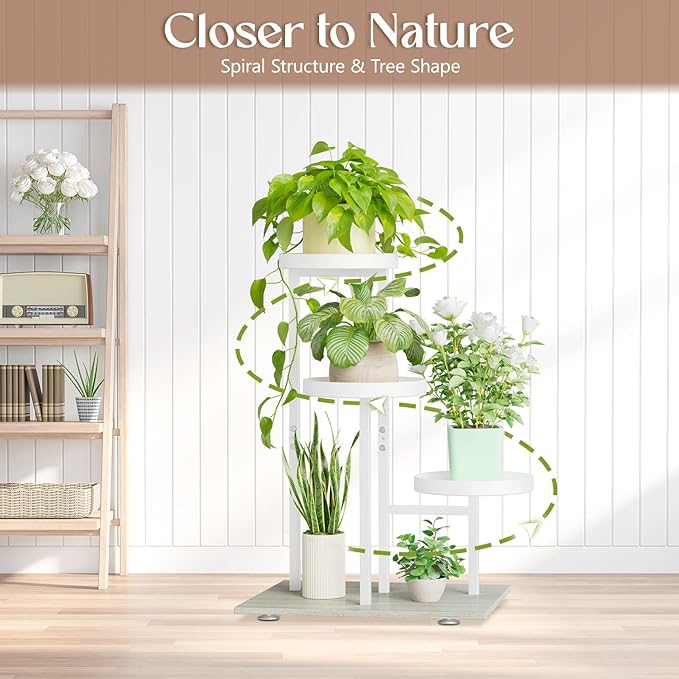 iDavosic.ly 3 Tier Plant Stand Indoor, Tiered Corner Flower Holder Shelf Outdoor, Metal Tall Orchid Display Rack for Patio Porch Garden Balcony Office Living Room, Space Saving, White