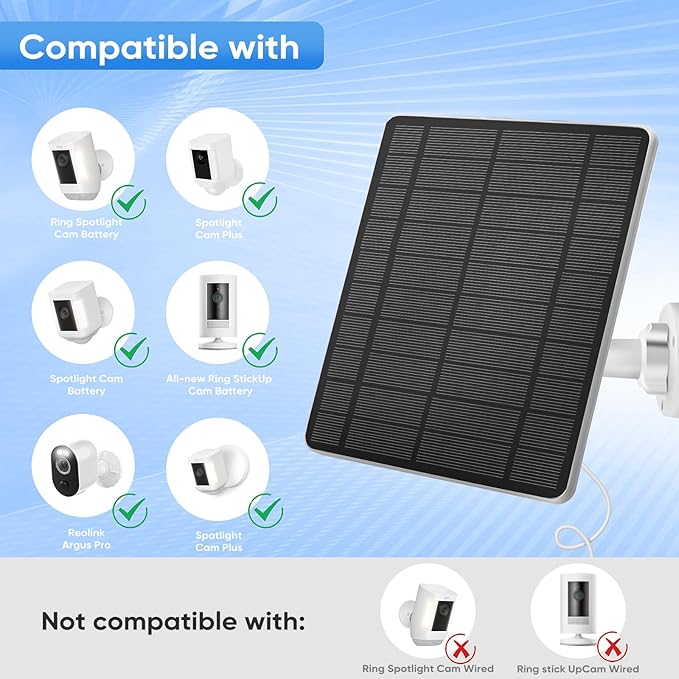 Solar Panel for Ring Camera, Compatible with Spotlight Cam/Pro/Plus Battery, 5W Solar Panel for Security Camera, Solar Charger with 13FT Long Cable, Waterproof