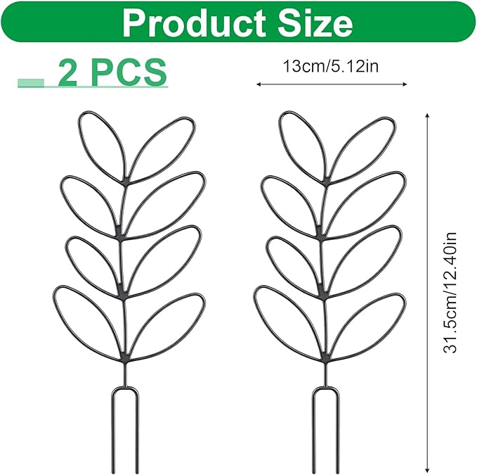2 Pcs Plant Trellis Indoor, Plant Support for Climbing, 12 Inch Small Plant Stakes for Indoor Plants, Trellis for Climbing Plants Garden Potted (Leaf Shape Black)