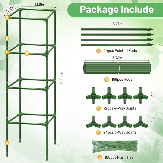 Legigo 6 Pack Square Tomato Cages for Garden- Up to 60 Inch Tomato Plant Support Stakes Cage, Heavy Duty Steel Tomato Trellis Garden Stakes for Raised Garden Bed Climbing Vegetables Cucumbers Flowers
