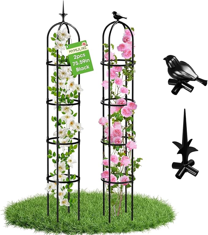 2026 Updated Garden Obelisk Trellis for Climbing Plants Outdoor, 6.3 FT Tomato Cage, Rose, Flowers, Grape, Pea, Cucumber Trellis, Rustproof Plastic Coated Metal Plant Support Trellis for Potted Plants