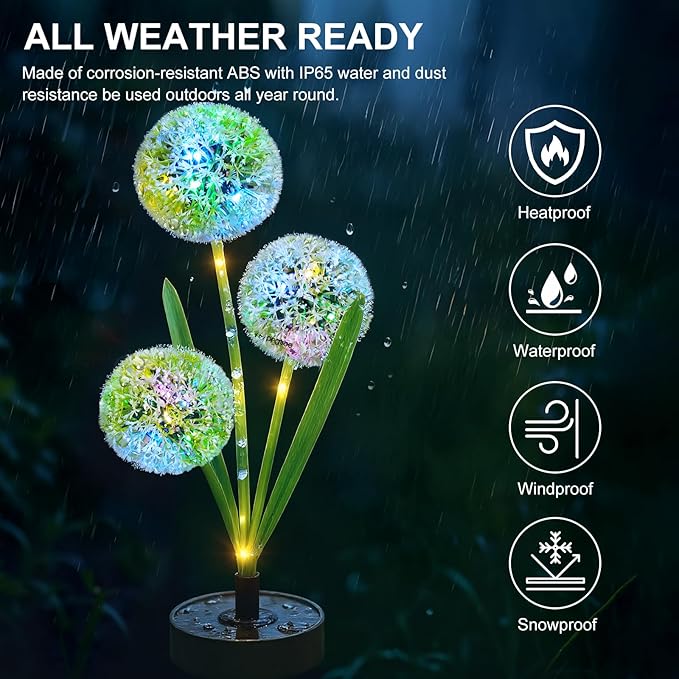 Upgraded Solar Garden Lights, 4 Pack Outdoor Solar Lights, Bigger Round Panel for 40-Hour Runtime, Serve as Outdoor & Indoor Decor, Waterproof Flower Lights for Patio Yard Decoration