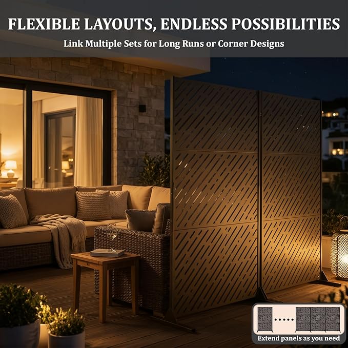 Metal Privacy Screen Outdoor 72x44in (6FT) – Rustproof Steel Decorative Fence Panel, Weatherproof Garden Divider for Patio, Backyard & Balcony, Metal Panels for AC Unit or Trash Bin Enclosure