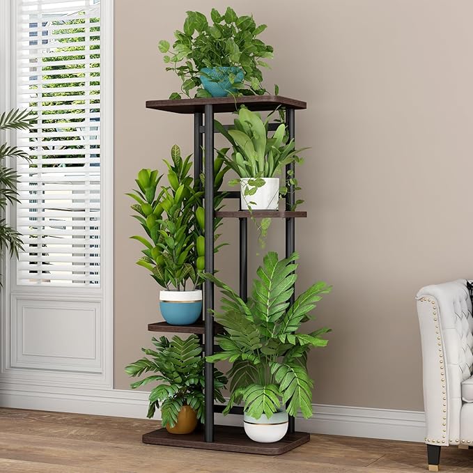 LINZINAR Plant Stand Indoor 4 Tier 5 Potted Multiple Plant Shelf Stands for Garden Corner Balcony Living Room