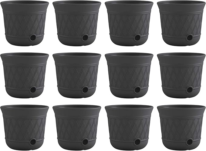 Suncast 12 Pack 14" x 12" Round Resin Decorative Weatherproof Outdoor Hideaway Standard Garden Hose Storage Pot with Drainage Holes, Gray