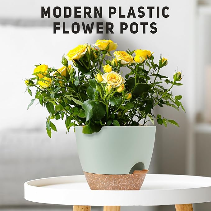 12" 10" 9" Large Self Watering Plant Pots, 3 Pack Flower Pots Planters with Multi Mesh Drainage Holes for Indoor Outdoor Garden Plants and Flowers.