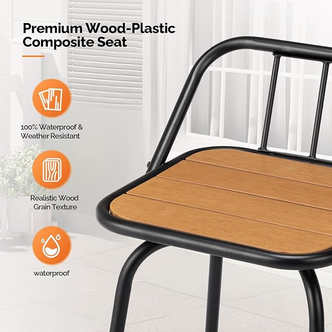 VINGLI 2 PCS Outdoor Swivel Bar Stools, 30 Inch Metal Barstools with Backrest & Footrest, 360° Rotating All-Weather Stools for Garden, Balcony, Kitchen Island (Teak)