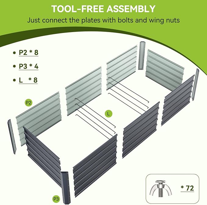 Ohuhu 8x3x1.9FT Metal Raised Garden Bed Outdoor, Reinforced Galvanized Steel Rustproof Planter Box, 100% Non-Toxic, 341 Gal Large Capacity Heavy Duty Raised Beds for Growing Vegetables Flowers Herbs