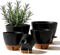 7/6.5/6/5.5/5 Inch Self Watering Pots, Plastic Flower Pots with Multi Mesh Drainage Holes and Deep Reservoir for Indoor Outdoor Garden Plants and Flowers (Black, 5/5.5/6/6.5/7)