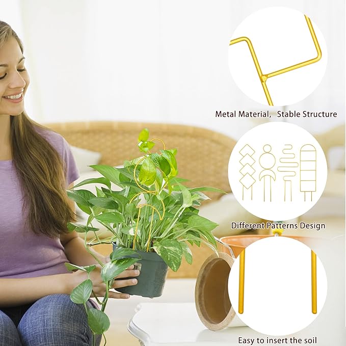 4 Pcs Mini Metal Trellis for Potted Plants, Climbing Support Stake for Houseplant Vines Pothos (Gold)