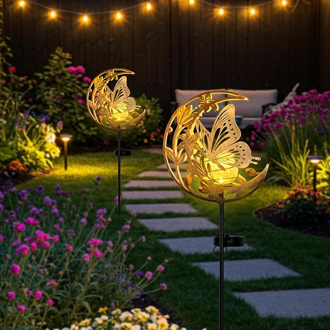 JOBOSI Solar Moon Butterfly Decorative Gift, Solar Butterfly Ground Stake Light, Mother's Day Gift,Gifts for Women Grandmother, Garden Lawn Decor Christmas & New Year Gift