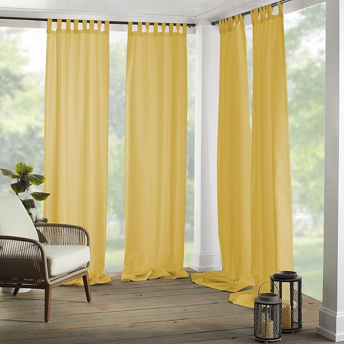 Elrene Home Fashions Matine Weatherproof Tab-Top Indoor/Outdoor Solid Color Curtain Panel for Porch, Pergola, Patio, Deck, 52”W x 95”L, Yellow