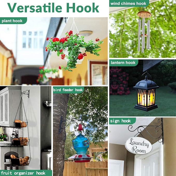 KABB Hanging Plant Bracket, 2 Pcs 10 Inch Iron Decorative Wall Planter Hanger Hooks for Hanging Plants Flower Baskets Wind Chimes Bird Feeders, Indoor Outdoor Rustic Home Decor, White
